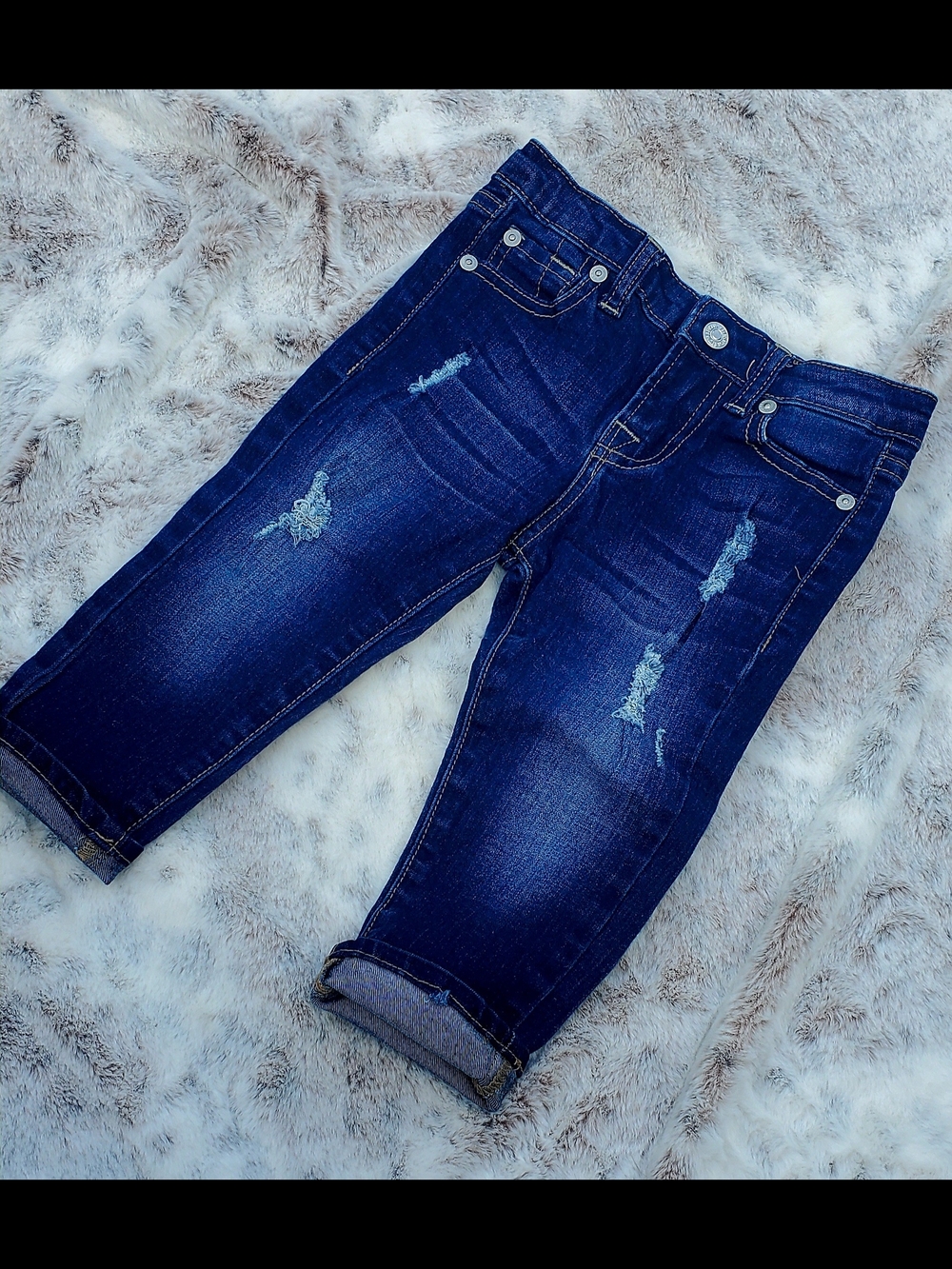 7 For All Mankind Dark Blue Distressed Boyfriend Jeans 2T